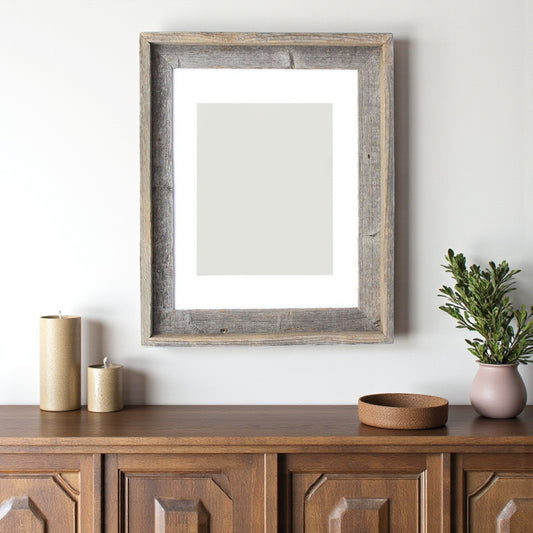 16" x 20" Gray And Brown Distressed Solid Wood Hanging Picture Frame with Mat-0